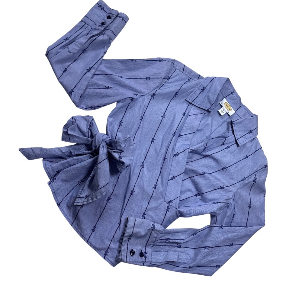 Talbots Petites Blue Striped Nautical Rope Bow Wrap Blouse Top Size 12P